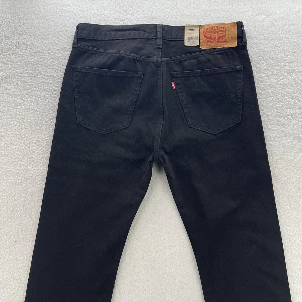 Levis 501 Jeans Mens 36x38 Black Original Straight Button Fly Denim Grunge NEW